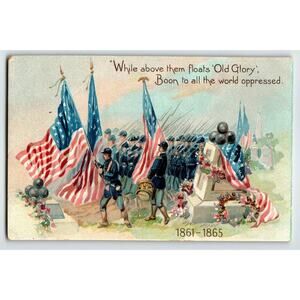Decoration Memorial Day Postcard Military Men Drum Cannon Balls Flag Wreath Tuck
